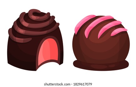 Assorted Chocolate Sweets or Chocolate Praline with Filling Vector Set