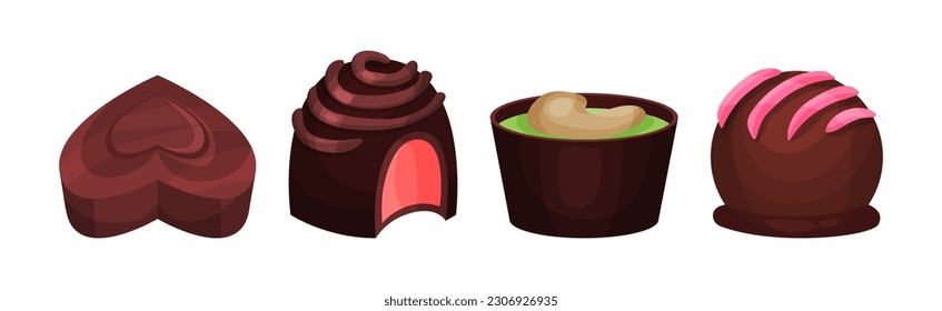 Assorted Chocolate Sweets or Chocolate Praline with Filling Vector Set