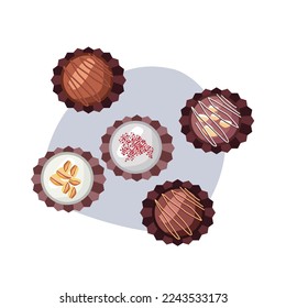 Chocolate y dulces variados, Ilustración vectorial.