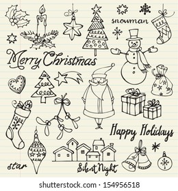 Assorted Christmas icons doodle vector