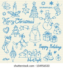 Assorted Christmas icons doodle vector