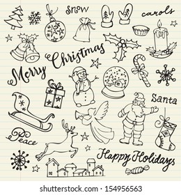 Assorted Christmas icons doodle vector