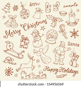 Assorted Christmas icons doodle vector