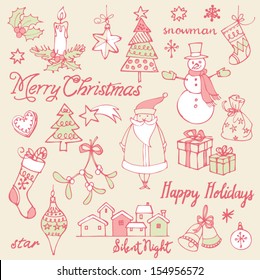 Assorted Christmas icons doodle vector