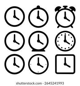 Assorted Clock and Time Icons in Black Style
