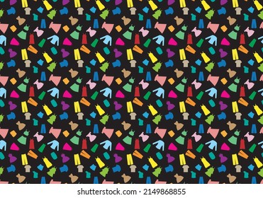 
Patrón de ropa variado en colores variados sobre fondo negro