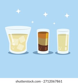 Óculos de coquetel sortidos com bebidas em camadas e gelo