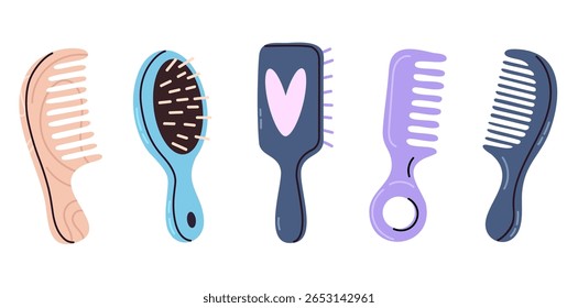 Assorted collection of bright plastic combs and hairbrushes for haircare and styling