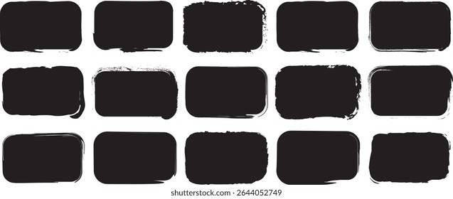 An assorted collection of colorful and black brush-painted rounded rectangles with artistic textures, perfect for use in modern digital designs.