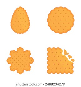 Assorted collection of delicious cracker shapes set for snacking and teatime. Isolated on a clean background. Featuring a variety of tasty. Crunchy. And savoury flat. Round. Square. Top view