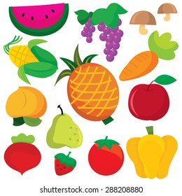 Assorted collection of fruits vector illustration.