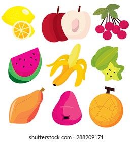 Assorted collection of fruits vector illustration.