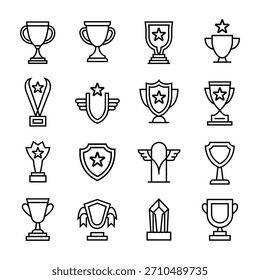 Coleção variada de ícones simples premiados e troféus