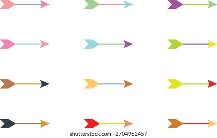 Assorted Colorful Arrows with Geometric Tips on White Background direction pointer