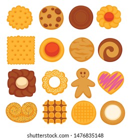 Assorted colorful cookies set. Crispy biscuits vector illustration.