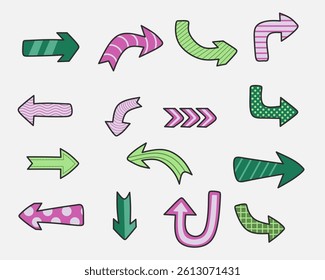 Assorted colorful directional arrows with patterns.