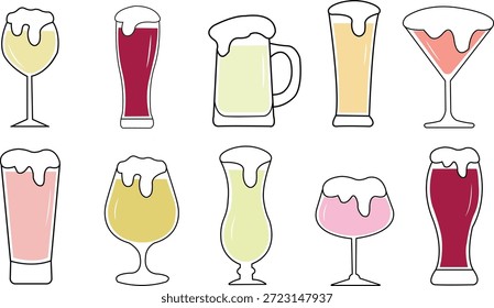 Bebidas Coloridas Sortidas Com Tops Espumosos Em Óculos