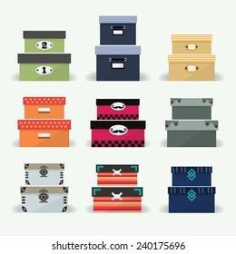 Assorted colorful organizer and decoration boxes set