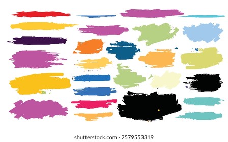 Assorted Colorful Paint Brush Strokes and Smudges on a White Background, an Abstract Art Collection for Creative Design Projects