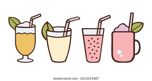 Assorted Colorful Summer Drinks Vector Set