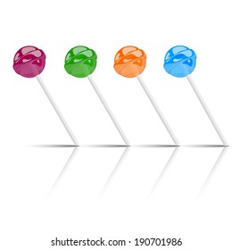 Assorted colors lollipops isolated on white background. Vector