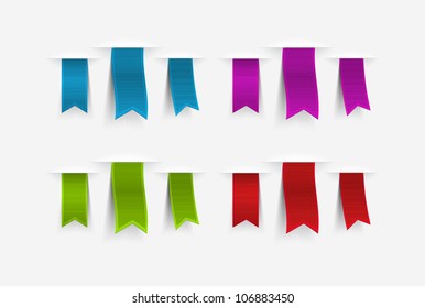 Assorted colors vector ribbon tags with shadows
