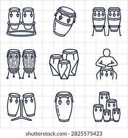 Assorted conga and hand drum percussion line icons