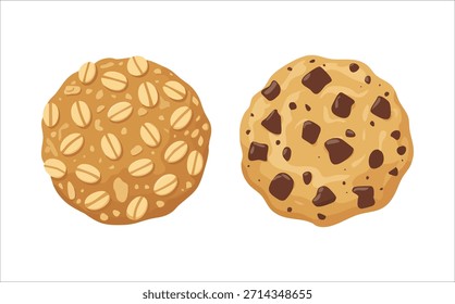 colección de galletas surtidas con chips de chocolate y Arte vectorial de dragees aislado sobre fondo blanco