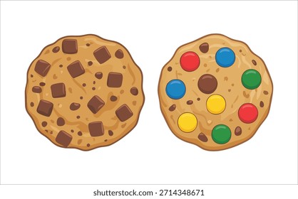colección de galletas surtidas con chips de chocolate y Arte vectorial de dragees aislado sobre fondo blanco