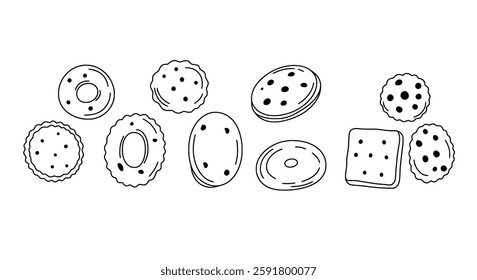 Assorted Cookies Hand-Drawn Vector – Baked Goods Line Art Illustration