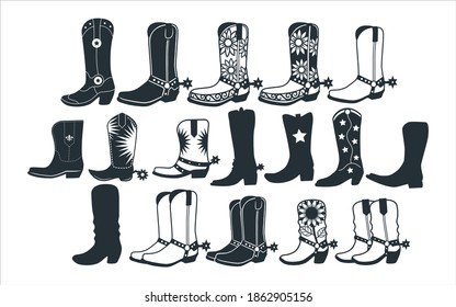 assorted cowboy boots vector graphic design template set for sticker, decoration, cutting and print file