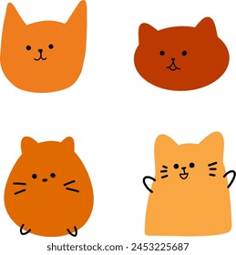 Assorted Cute Cartoon Cat Expressions - Orange and Brown Palette