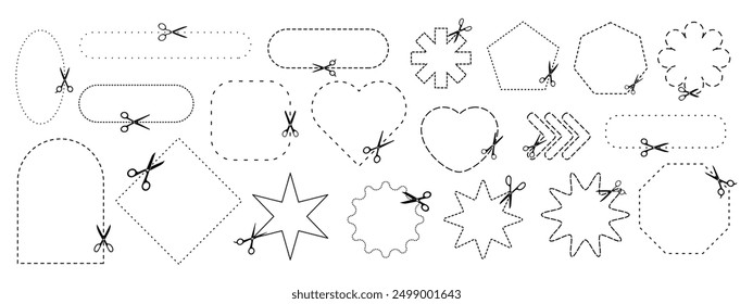 Assorted Cutout Shapes with Scissors Icons for DIY Craft Projects and Scrapbooking