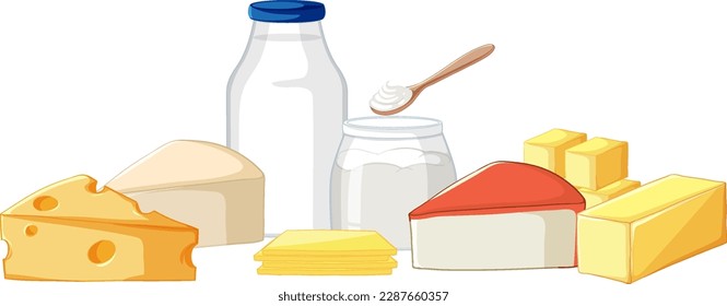 Ilustración de Dairy Milk Products Vector Set