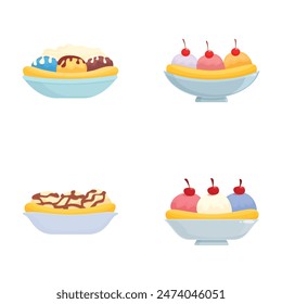 Assorted dessert illustrations collection featuring sweet treats and confections in a variety of delicious desserts, including ice cream, cake, pastry, and more