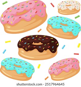 Assorted donuts with colorful icing and sprinkles