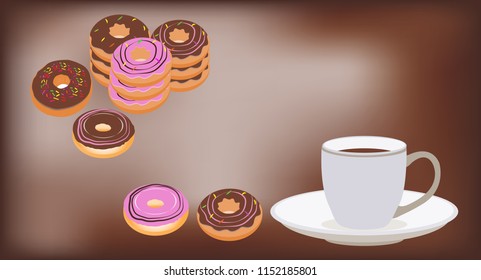 Assorted donuts seamless pattern on beautiful background. Cartoon donuts vector.
