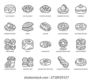 Assorted doughnut varieties Line Icon