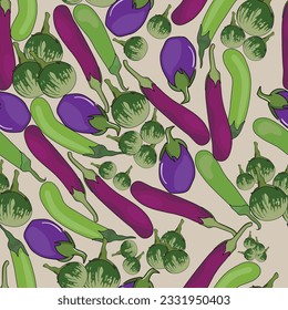 assorted eggplant vegetables seamless pattern