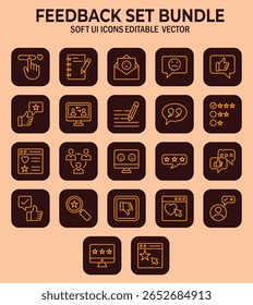 Sortierte Feedback Icons Sammlung mit glattem und skizziertem Design für vielseitige Website-Schnittstellen und Anwendung