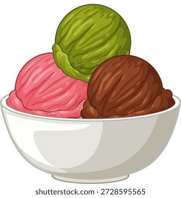 Assorted saboroso colheres de sorvete descansam dentro de um simples gráfico vetor de tigela de cerâmica branca