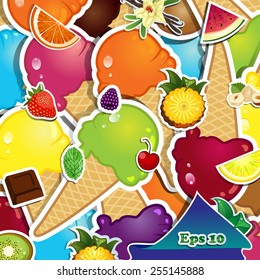 Assorted flavors of ice cream on summer-Transparency blending effects and gradient mesh-EPS 10