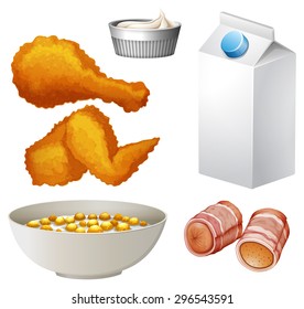 Ilustración variada de alimentos y bebidas