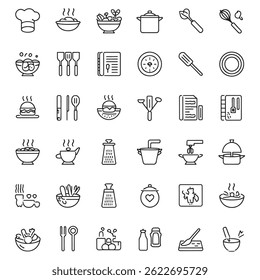 Assorted food icons for restaurant menus and culinary presentations