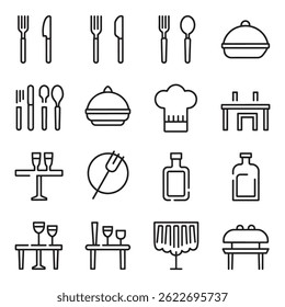 Assorted food icons for restaurant menus and culinary presentations