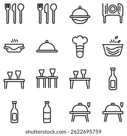 Assorted food icons for restaurant menus and culinary presentations