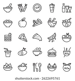 Assorted food icons for restaurant menus and culinary presentations