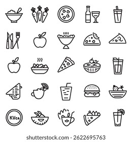 Ícones variados de comida para menus de restaurante e apresentações culinárias