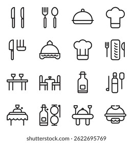Assorted food icons for restaurant menus and culinary presentations