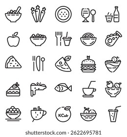 Assorted food icons for restaurant menus and culinary presentations